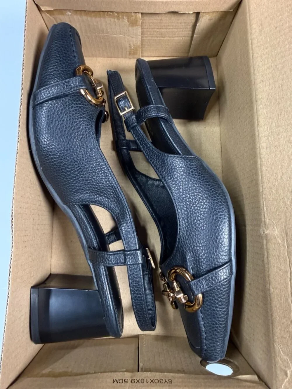 Newbella Black Horsebit Slingback Block Heel Pumps Size 9